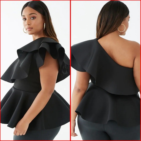 1x-3x Plus Size One-Shoulder Flounce Top - Picture 5 of 7